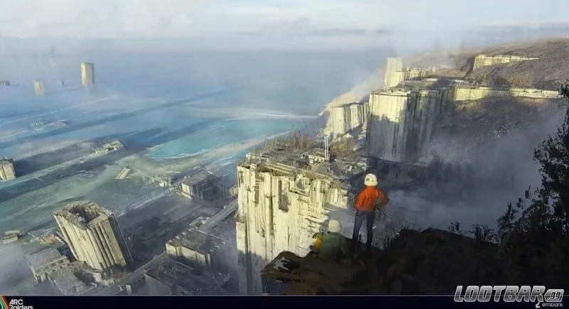 Character looking down on the beach in Arc Raiders.