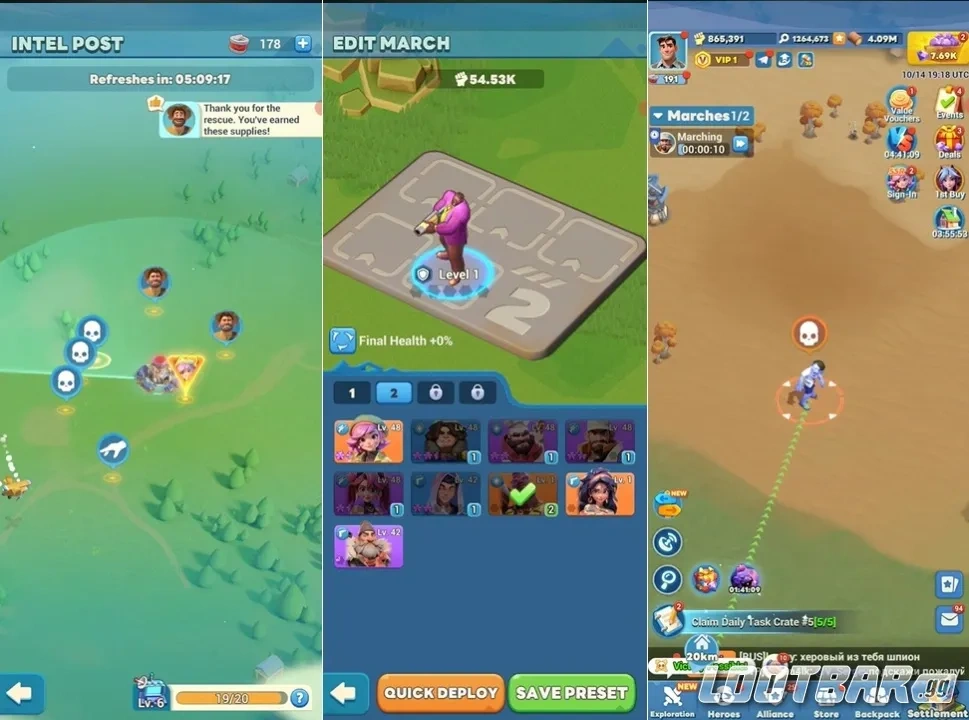 Слив войск через испытания без затрат выносливости в Tiles Survive