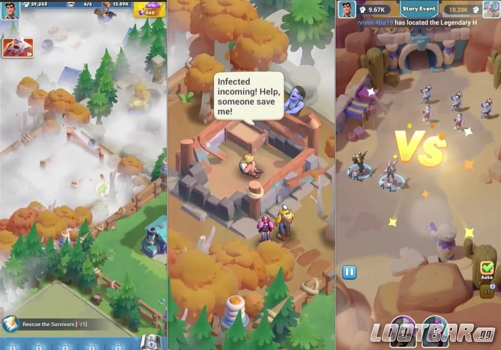 Слив войск через сборы - продвинутый вариант в Tiles Survive