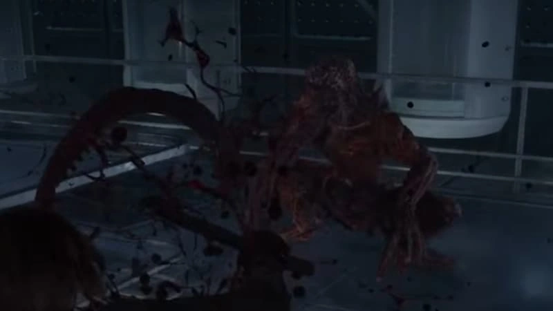 Chopping off a Licker's tongue in Resident Evil: Requiem.