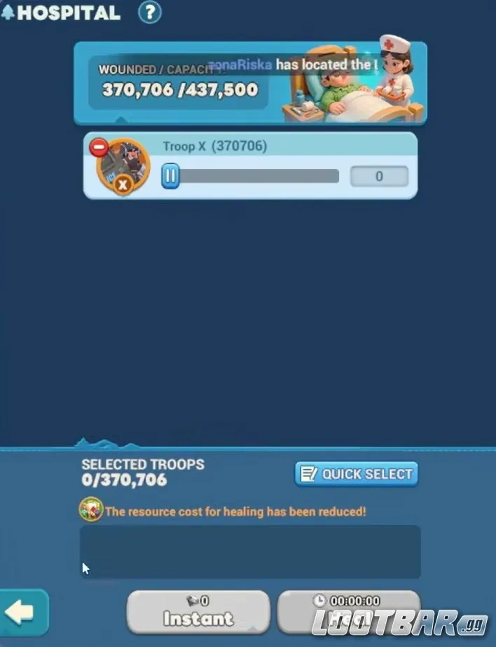 Госпиталь в Tiles Survive с ранеными войсками и интерфейсом лечения