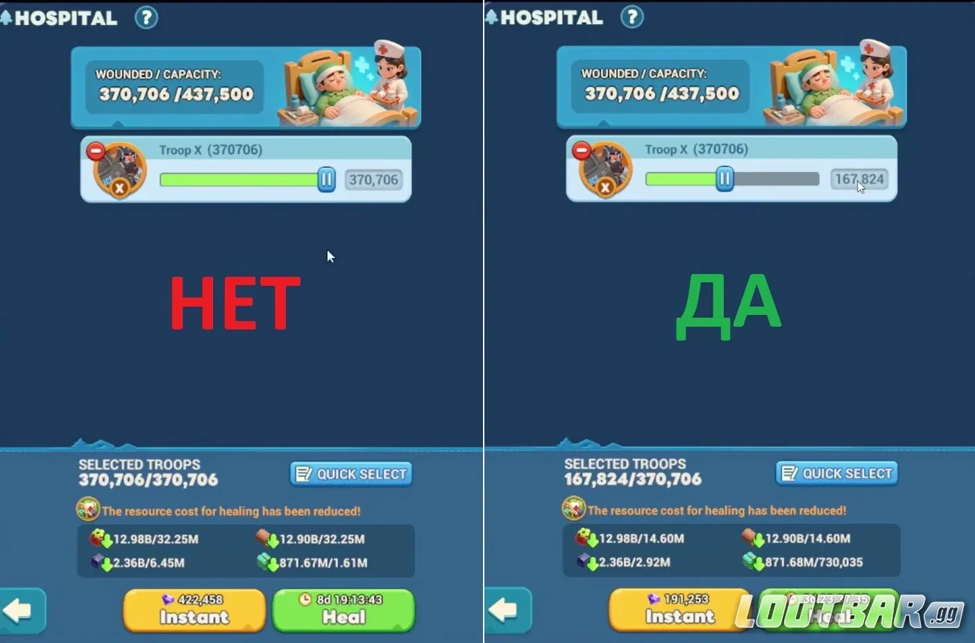 Лечение войск частями в Госпитале в Tiles Survive