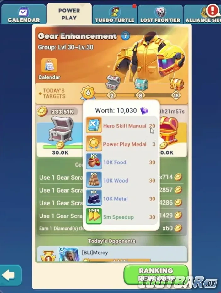 Награды Power Play и ресурсы в рюкзаке игрока в Tiles Survive