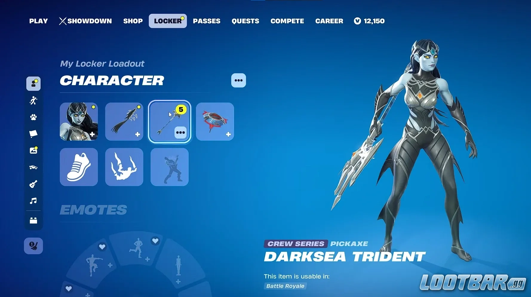 Sakara equipped with the Darksea Trident harvesting tool