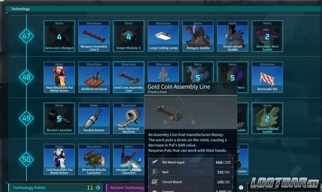 gold coin assembly line Palworld