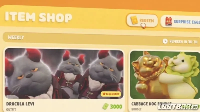Redeem option in Party Animals' Item Shop.