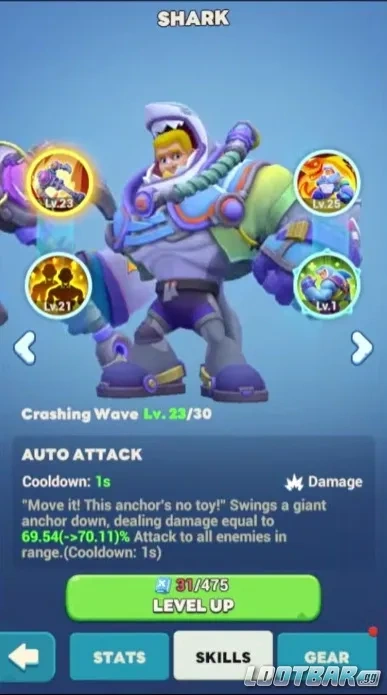 Навыки героя Акулы в Tiles Survive