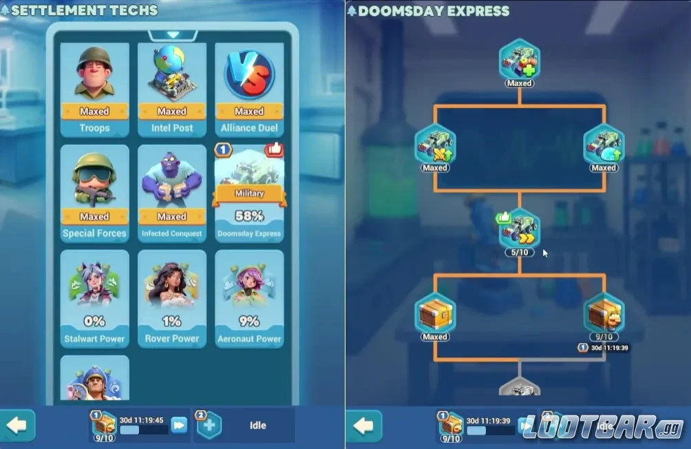 Ветка Doomsday Express в дереве технологий Tiles Survive