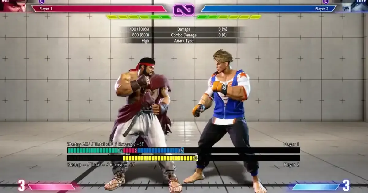 SF6 training mode practice with frame data overlay