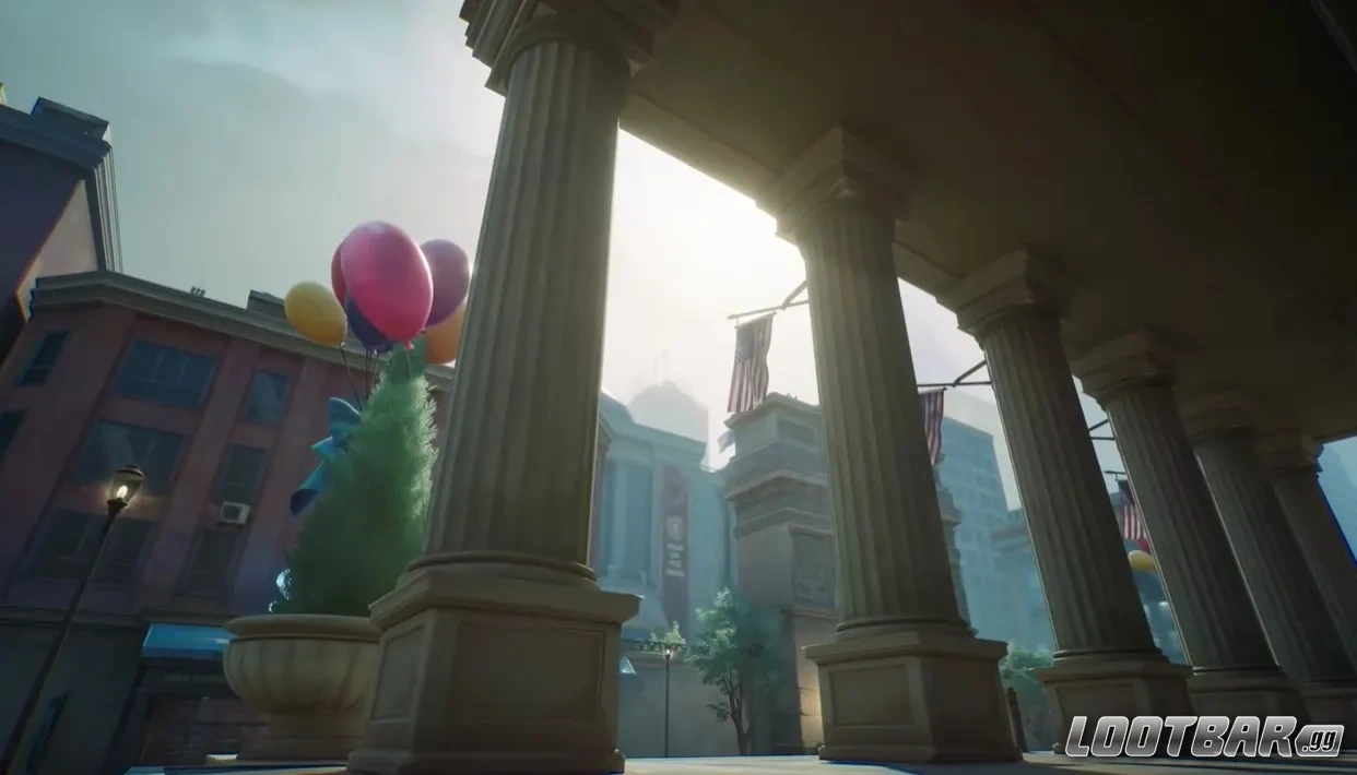 Общий вид карты Lower Manhattan в Marvel Rivals с городским окружением и футуристическими элементами