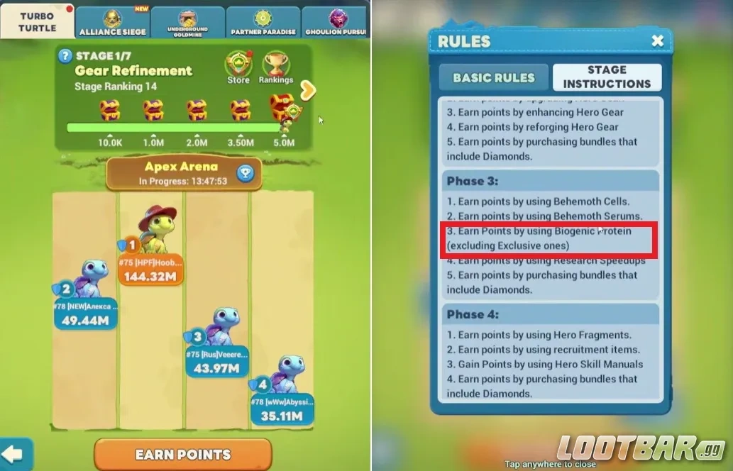 Получение протеинов в событии “черепаха” в Tiles Survive