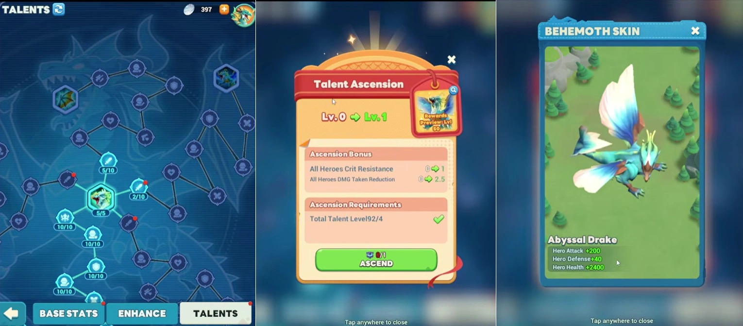 Экран возвышения титана в Tiles Survive с требованиями к ресурсам