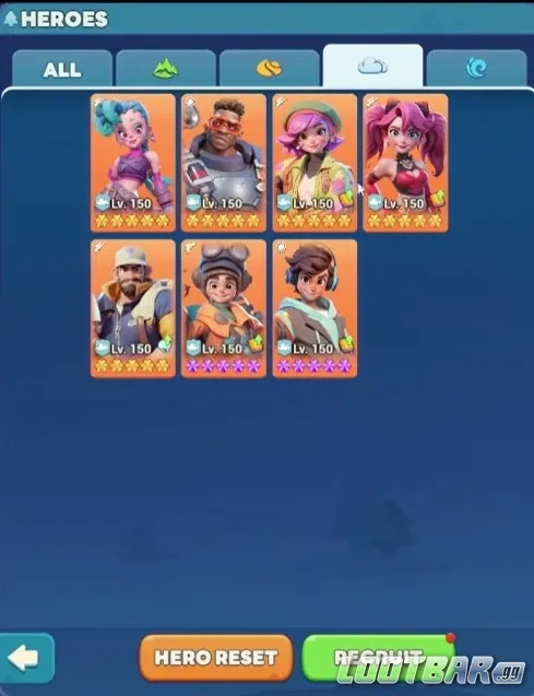 Стартовые герои в Tiles Survive в начале игры: Lucky, Maddie, Sarge, Chef и другие