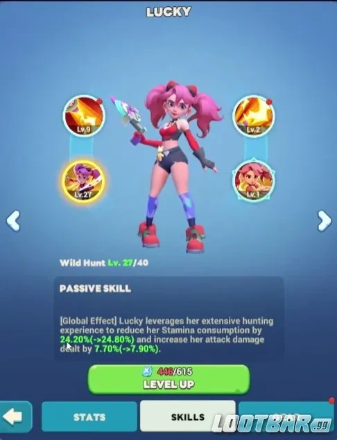 Снижение расхода выносливости в Tiles Survive после прокачки навыка Lucky