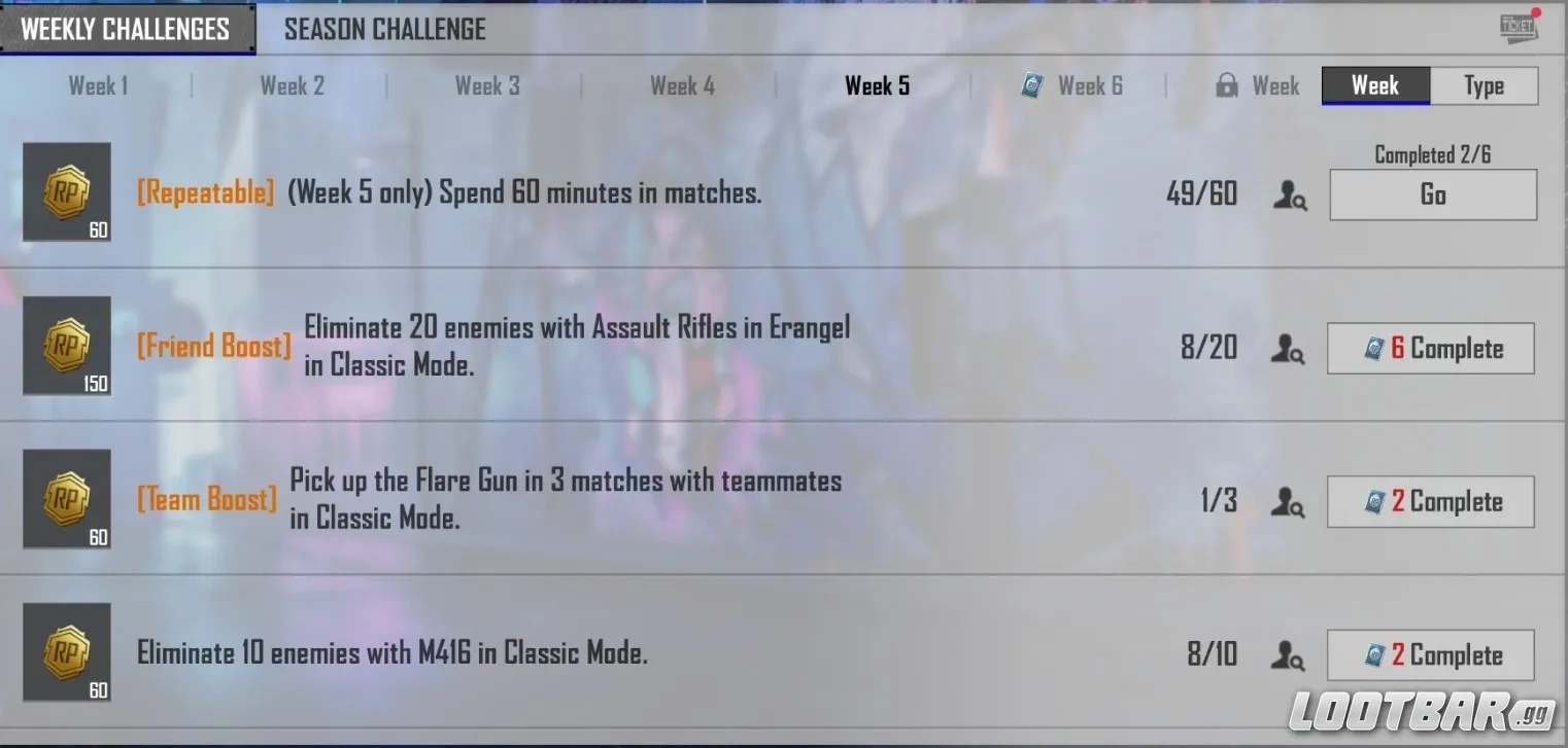 PUBG Mobile Royale Pass weekly challenges