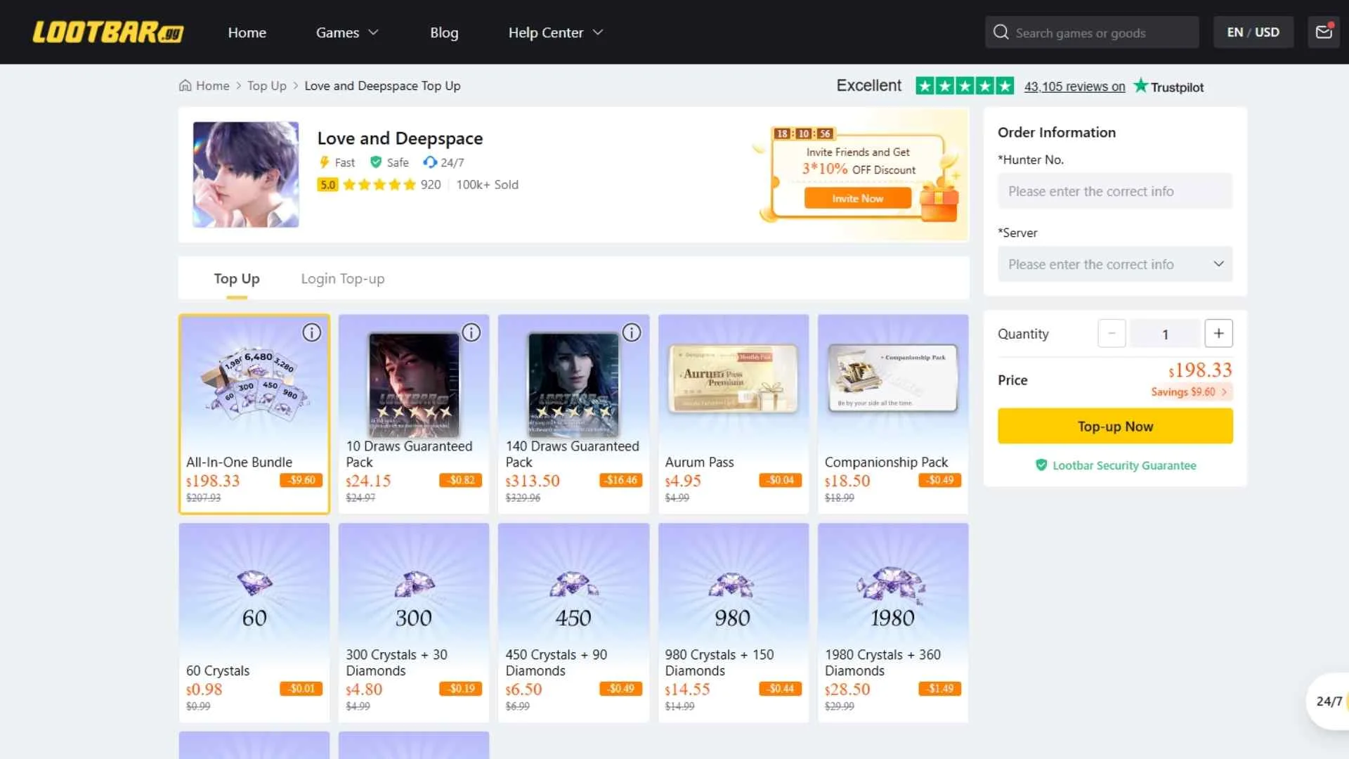  top up Love and Deepspace