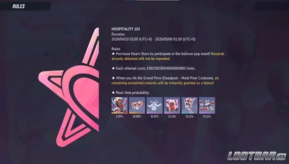 hospitality draw reward