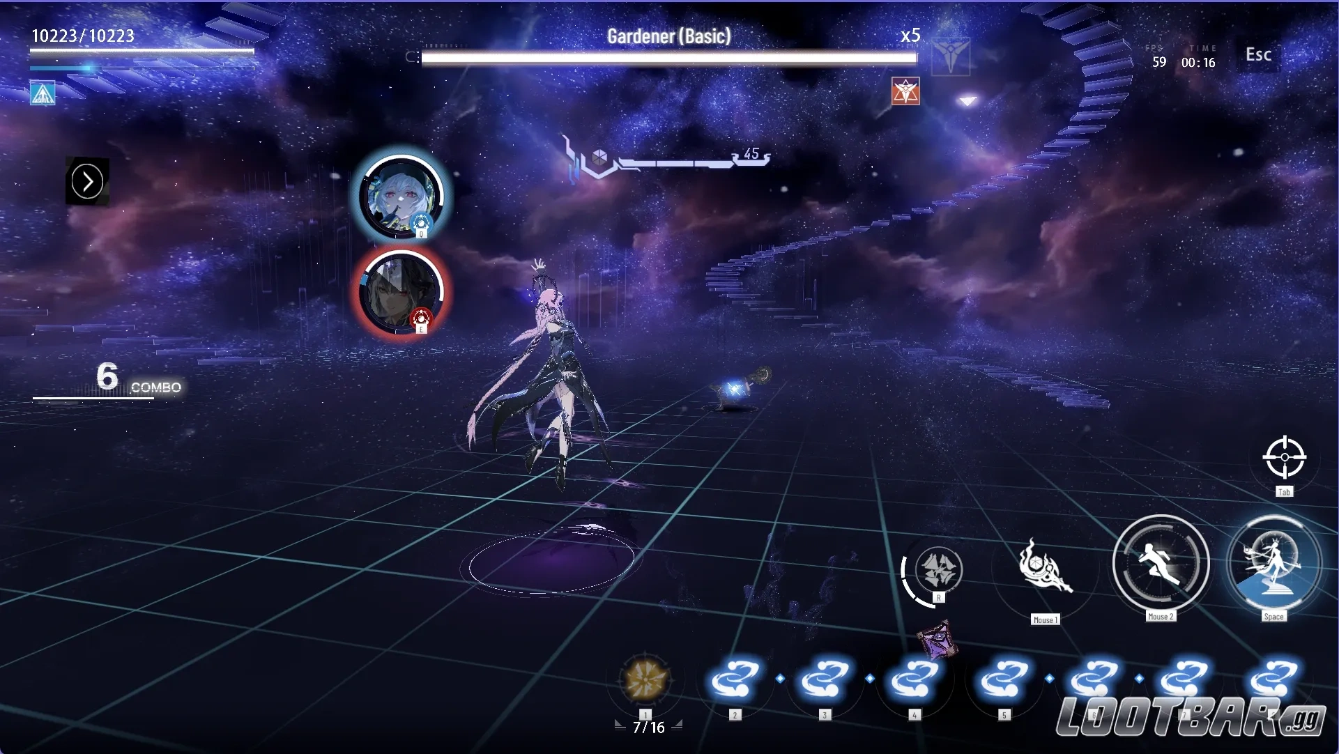 Ishmael: Parhelion mid-combat in Punishing: Gray Raven — activating her Nihil-element orb skills