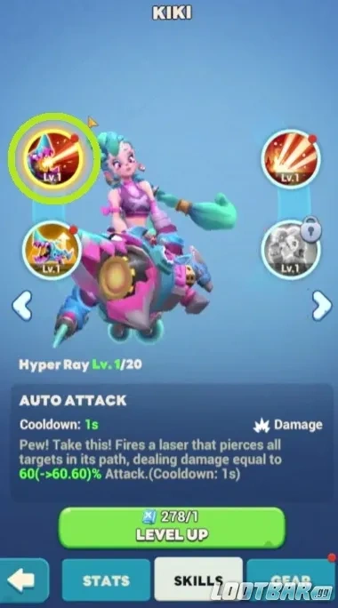 Обычная атака Кики - это Laser Beam