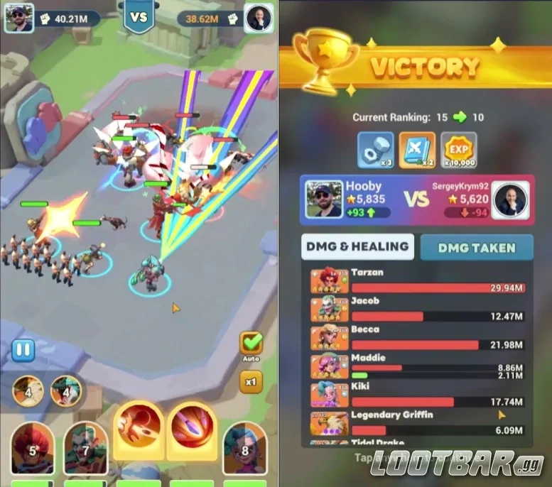 Кики использует главный навык в бою в Tiles Survive