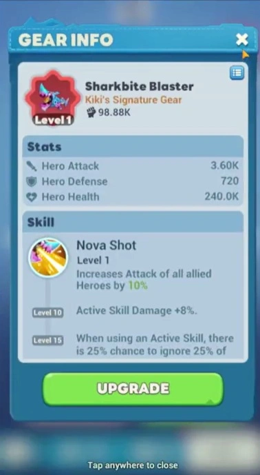 Специальное снаряжение Кики в Tiles Survive с усилением атаки и полезными боевыми эффектами