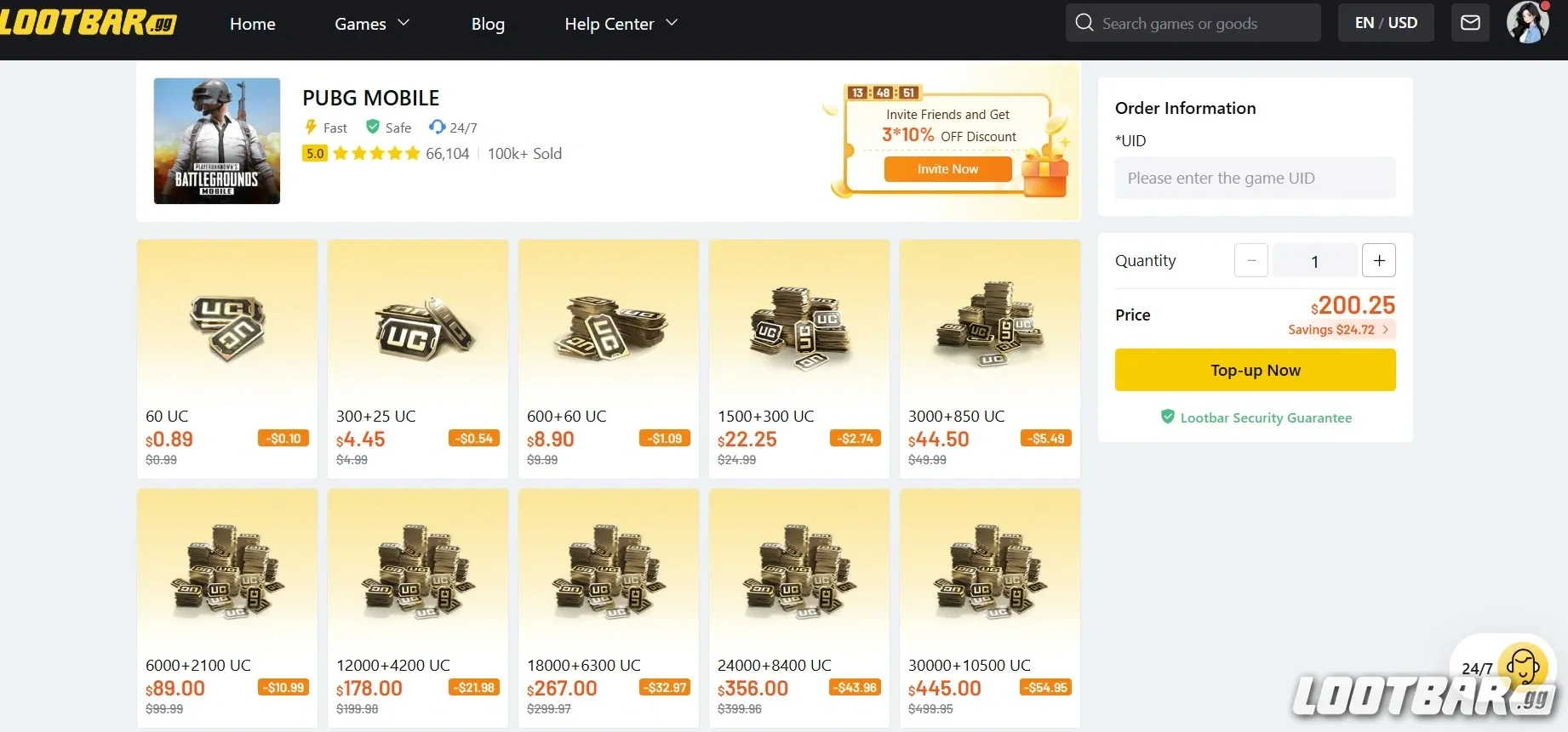 Lootbar PUBG Mobile top up
