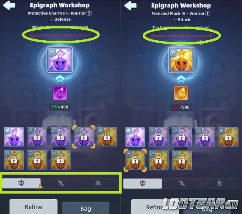 Крафт эпиграфов Ворона разного качества и выбор типа отряда в Last Asylum: Plague