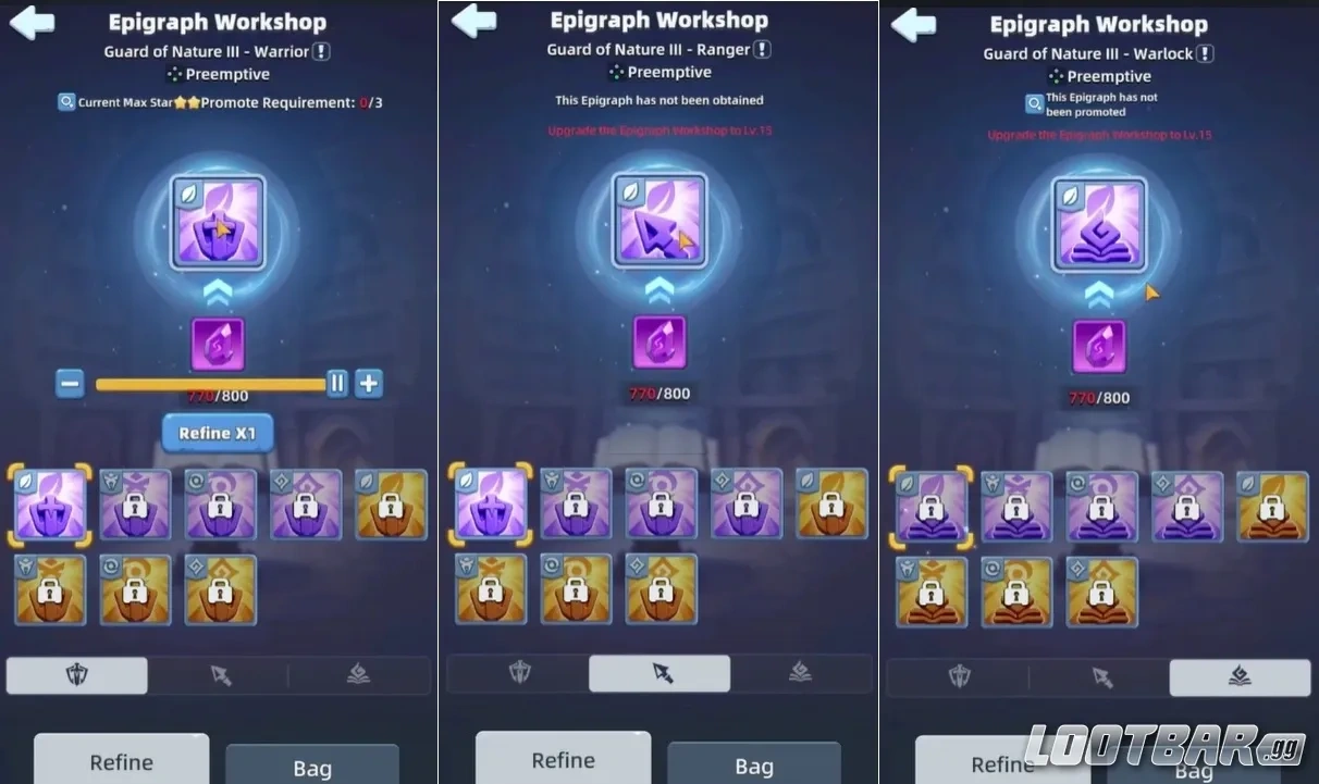 Эпиграфы Ворона для воинов, рейнджеров и колдунов с разными бонусами в Last Asylum: Plague