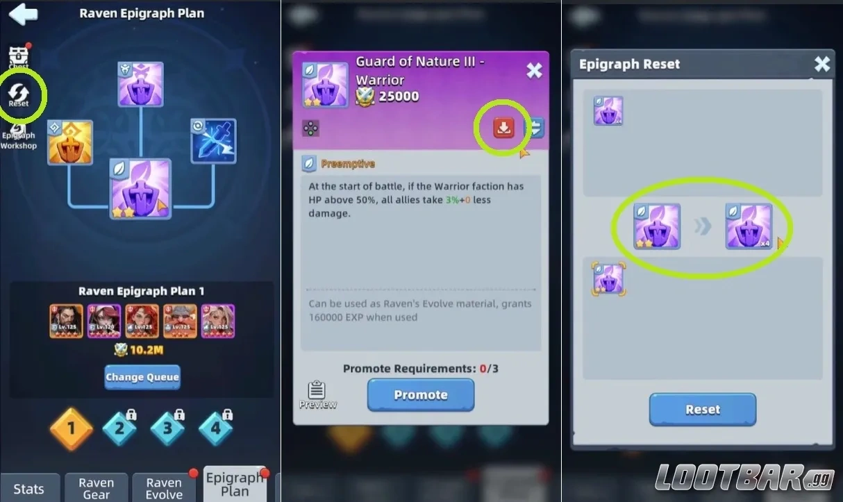 Сброс эпиграфов Ворона и возврат вложенных ресурсов в Last Asylum: Plague