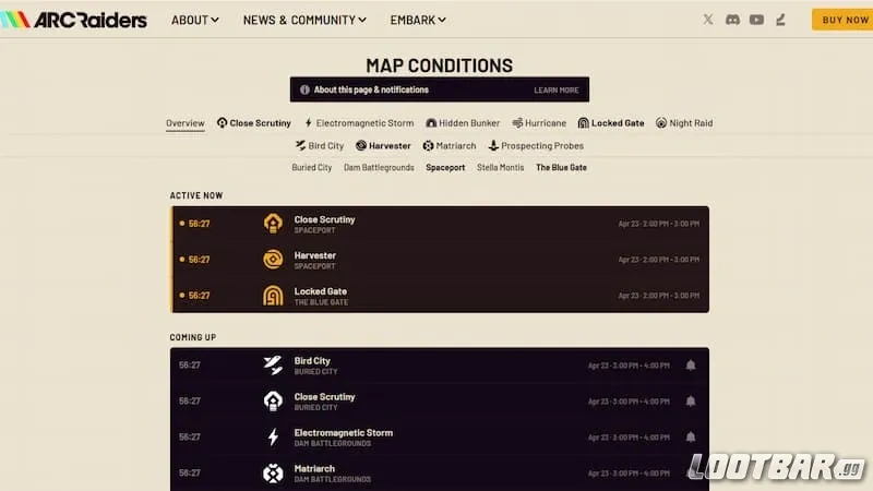 Arc Raiders map conditions tracker.