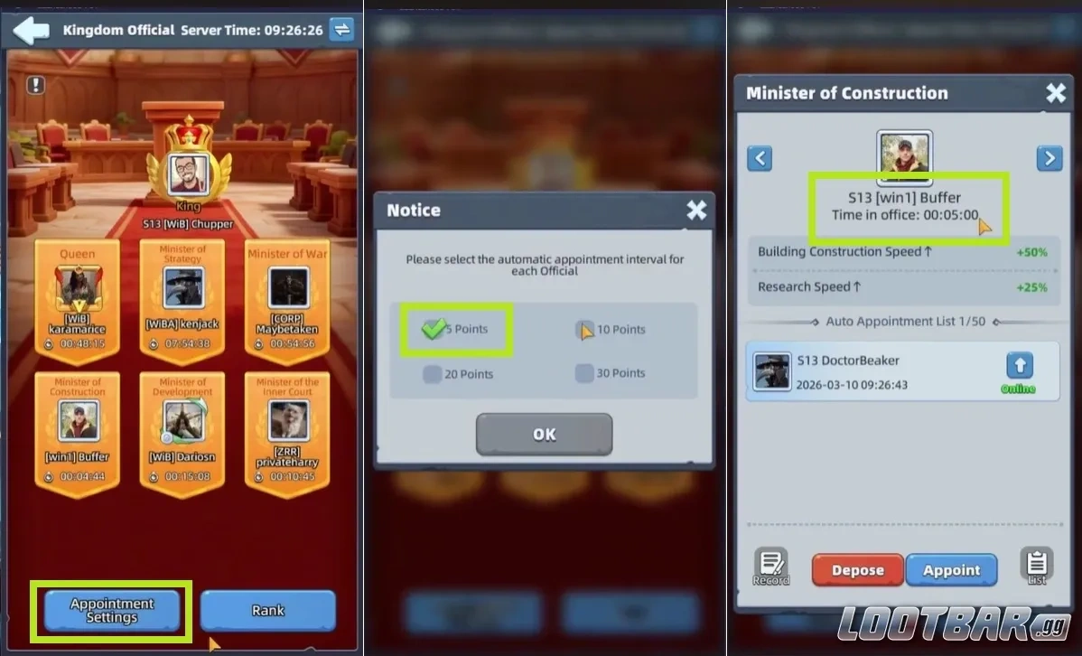 Автоназначение титулов королём с таймером в Last Asylum: Plague