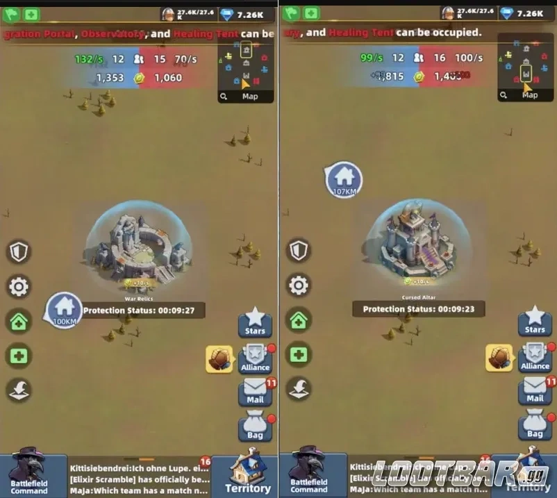 Карта Elixir Scramble со зданиями Военные реликвии (War Relics), Проклятый алтарь (Cursed Altar)