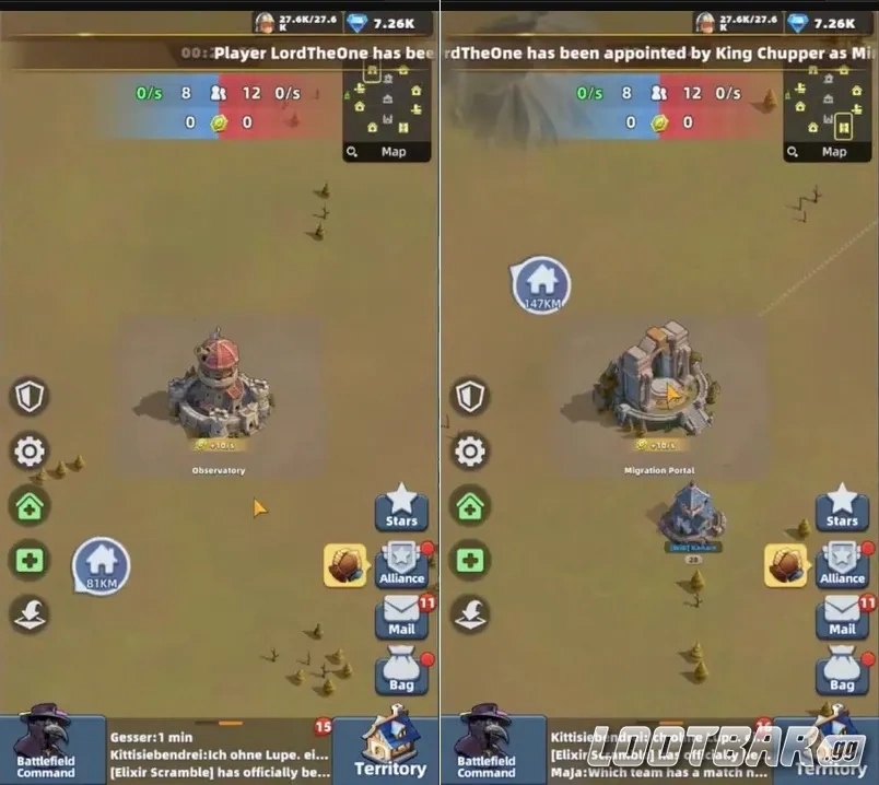 Карта Elixir Scramble со зданиями Портал перемещения (Immigration Portal) и Смотровая башня (Observation Tower) в Last Asylum: Plague