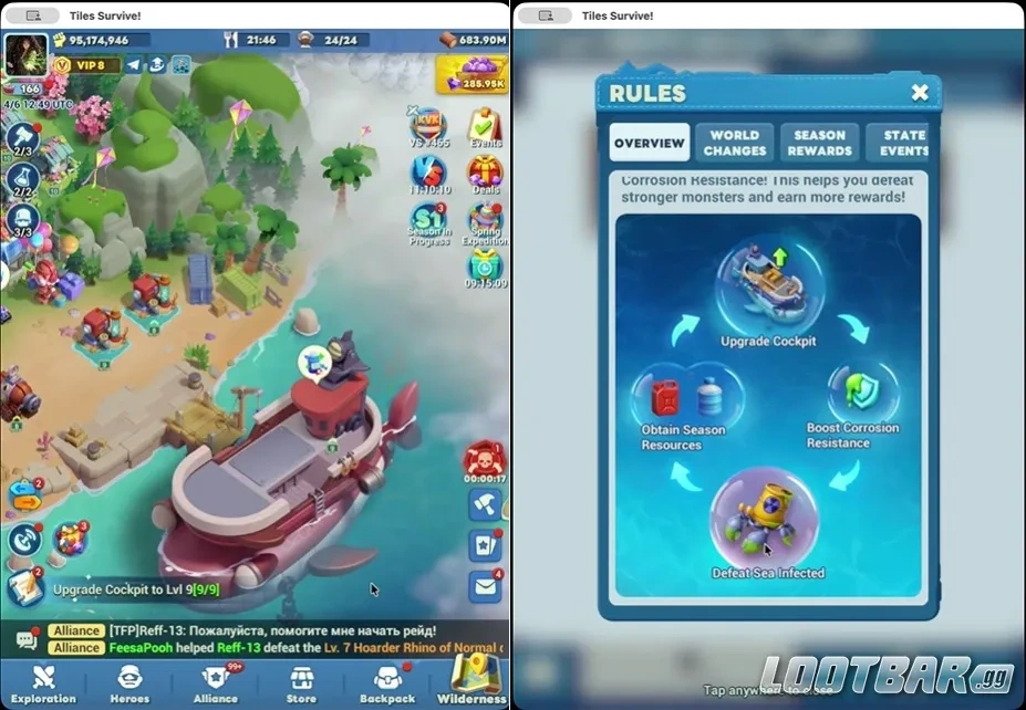 Корабль в гавани Tiles Survive в затопленном мире