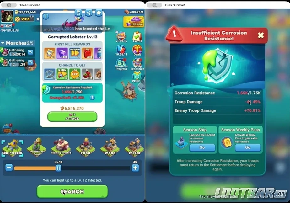 Недостаточная коррозионная устойчивость при атаке заражённого в Tiles Survive