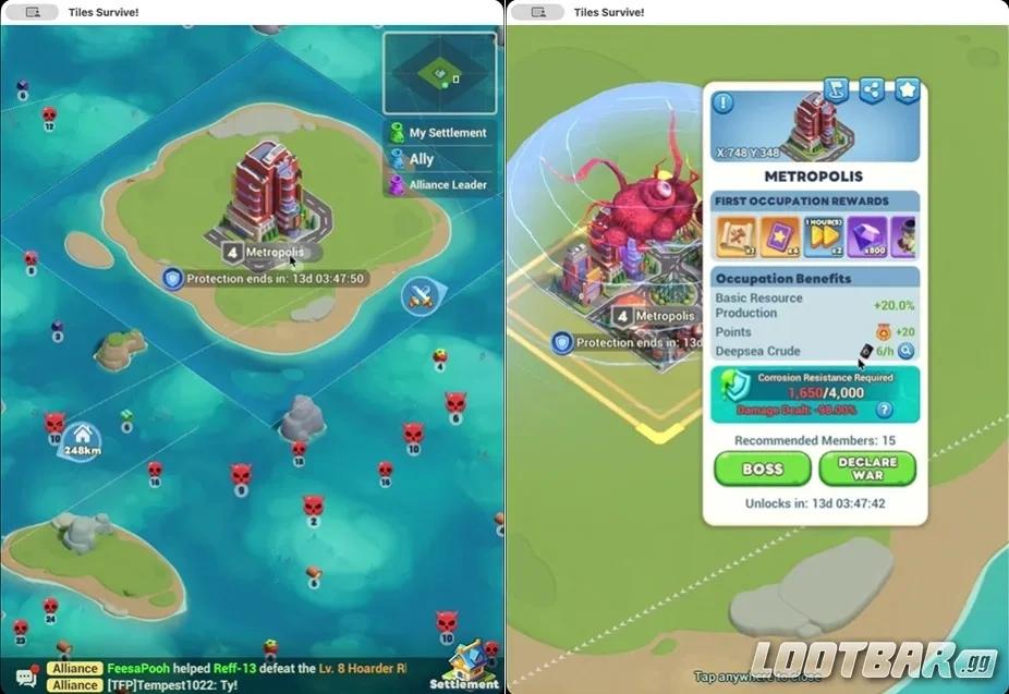 Город в Tiles Survive производит нефть Deep Sea Crude