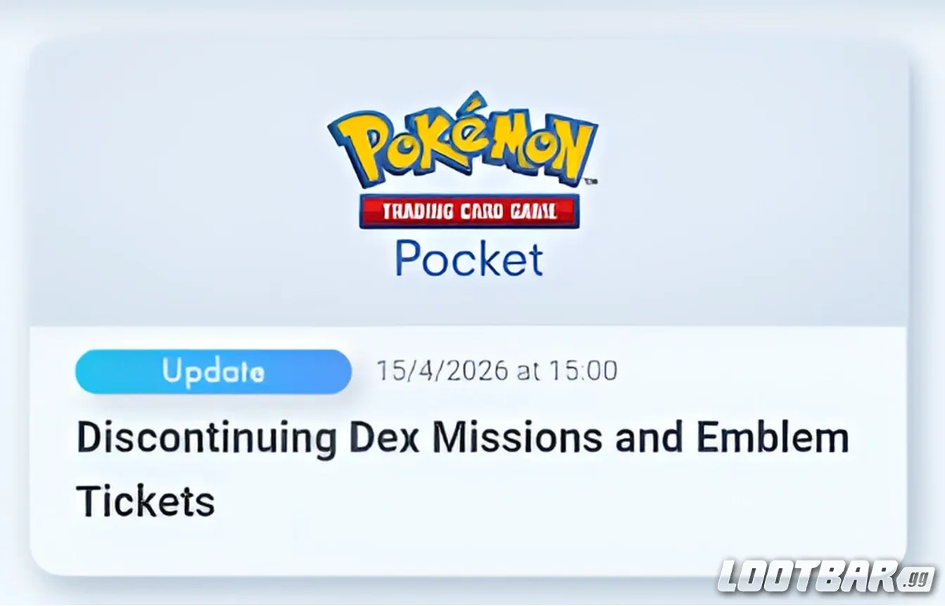 Pok&eacute;mon TCG Pocket Discontinuing Dex Mission and Emblem Tickets