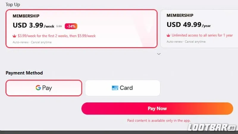 Buying DramaBox membership