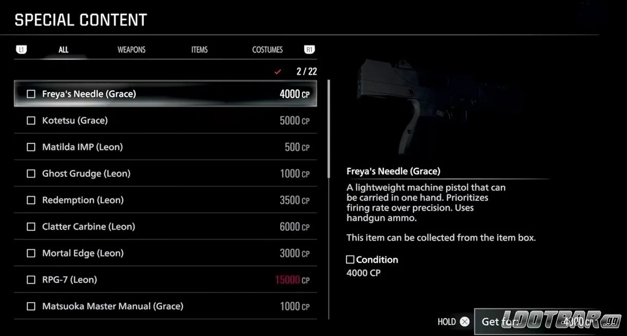 Weapon Resident Evil Requiem unlockables