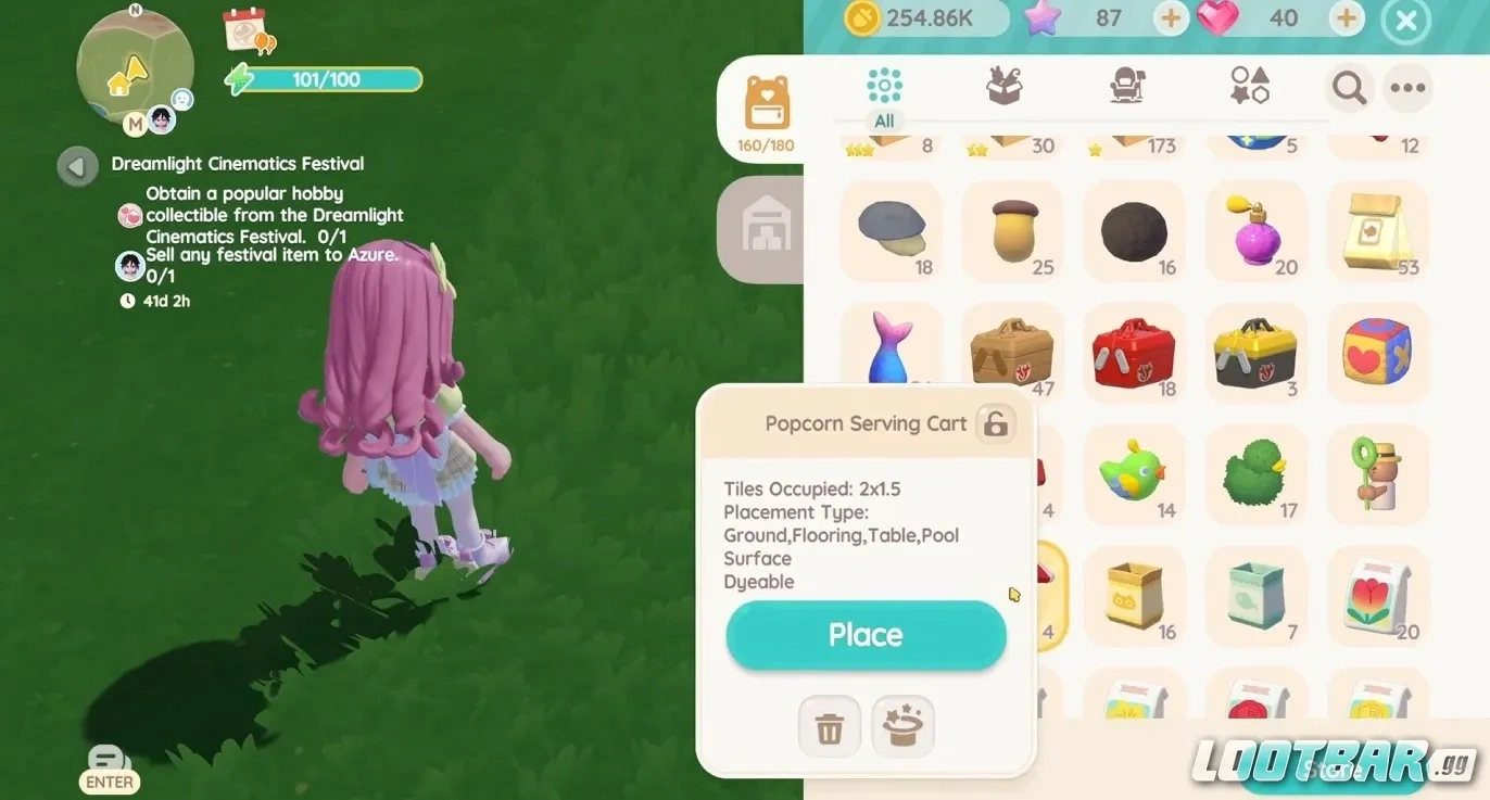 Placing popcorn cart in heartopia