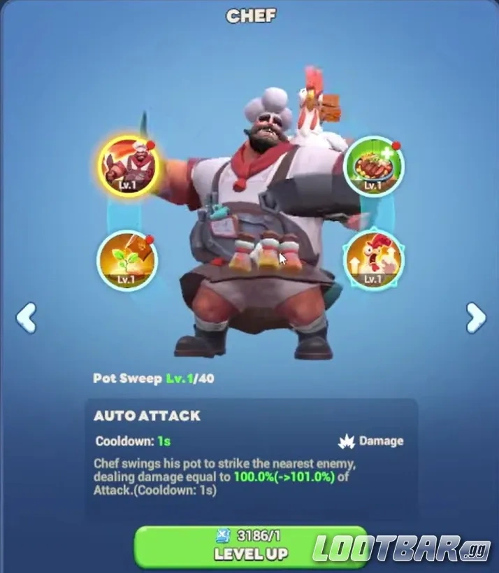 Шеф - полезный герой на ранний этап в Tiles Survive