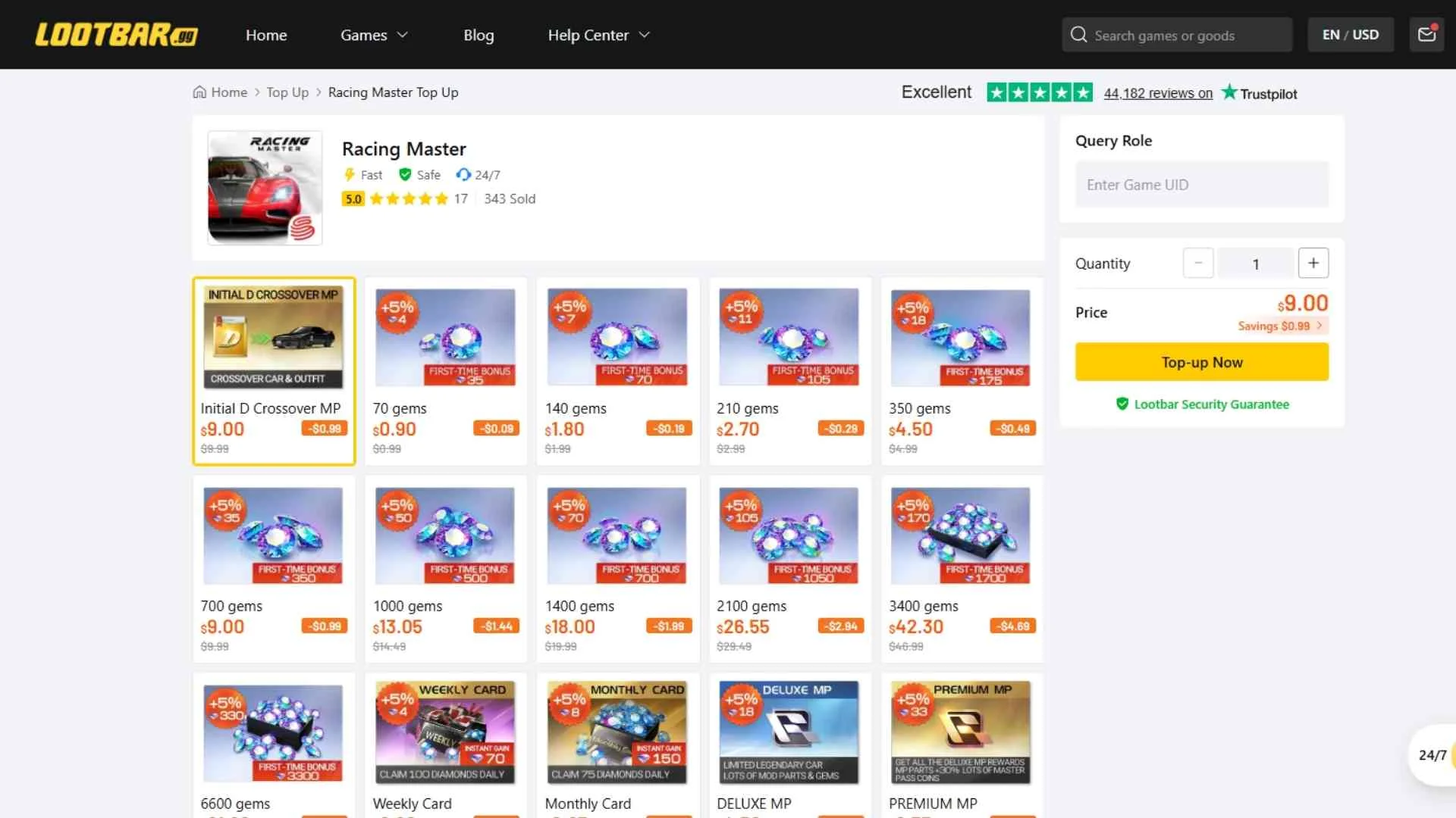 Racing Master top ups