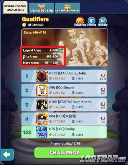 Квалификация Rising Legend в Tiles Survive через Apex 3v3 Arena