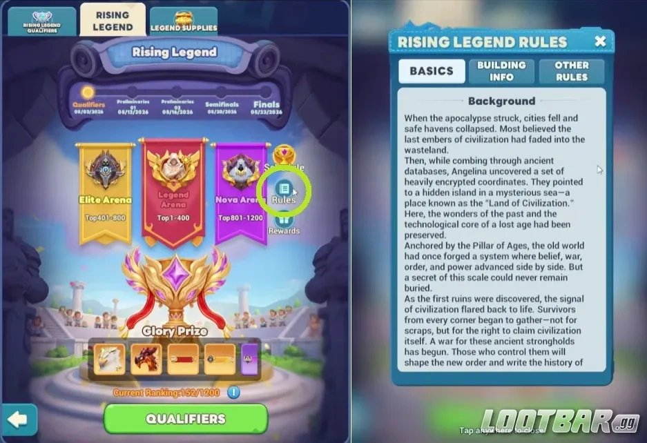 Правила основных боёв Rising Legend в Tiles Survive с захватом зданий
