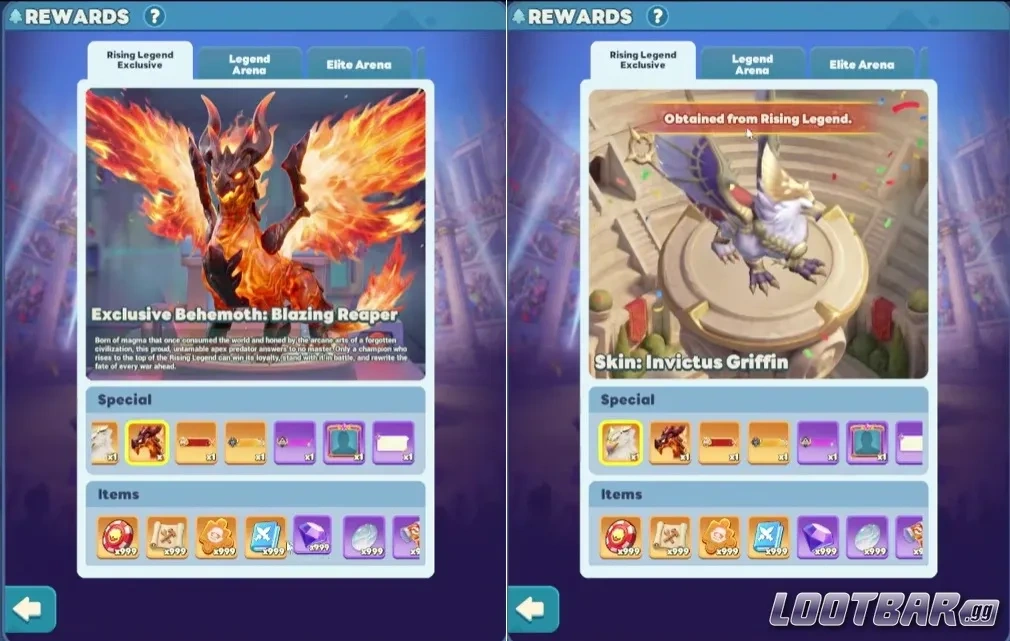 Эксклюзивные награды Rising Legend в Tiles Survive