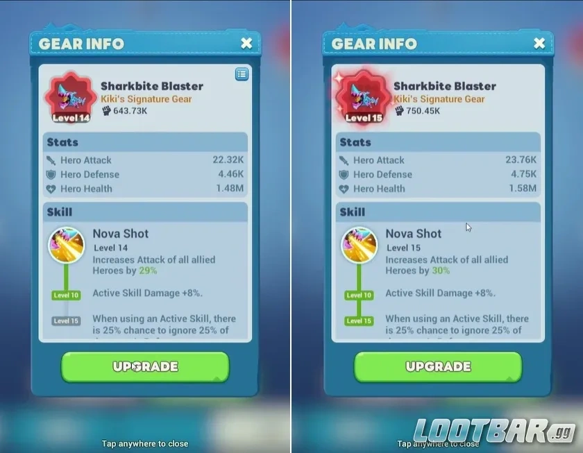 Улучшение Signature Gear до 15 уровня в Tiles Survive
