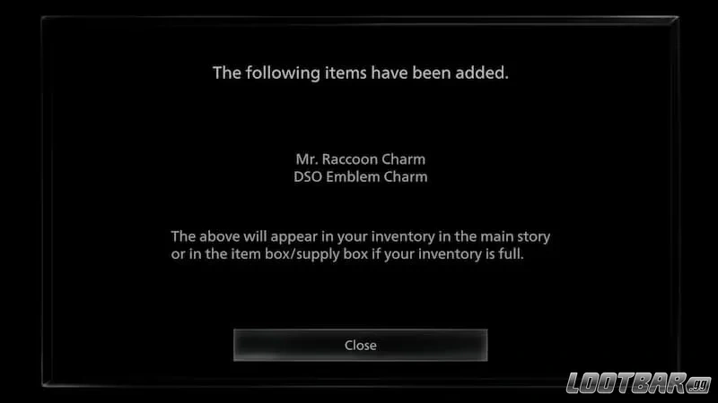 Mr. Raccoon + DSO Emblem charms in resident evil requiem