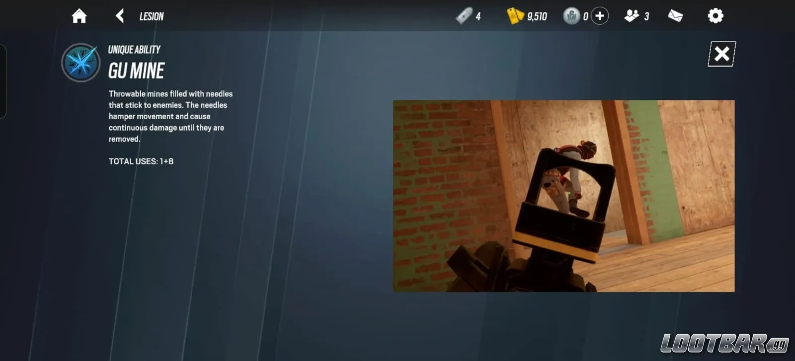 Lesion's ability page in-game