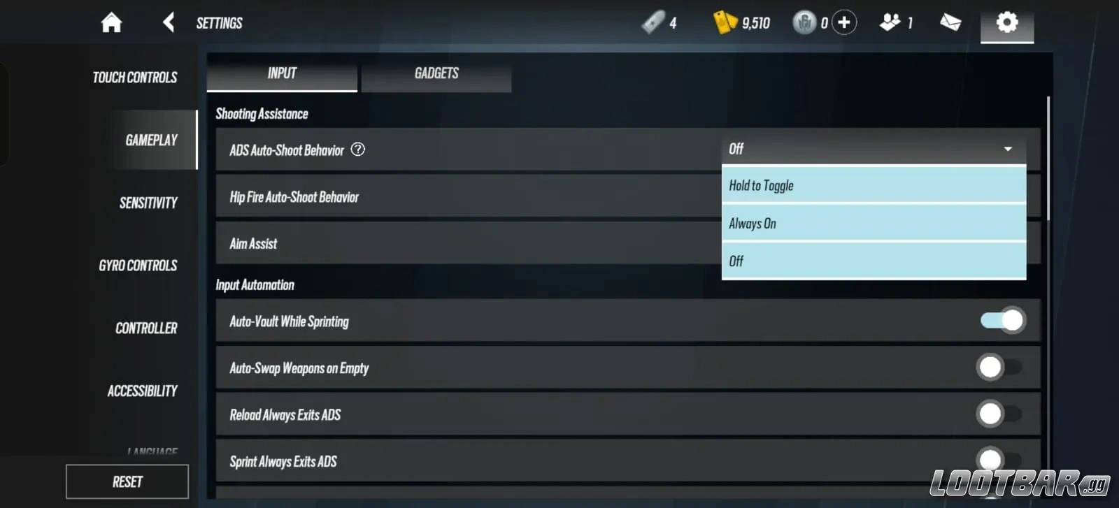 Auto-shoot setting turned off