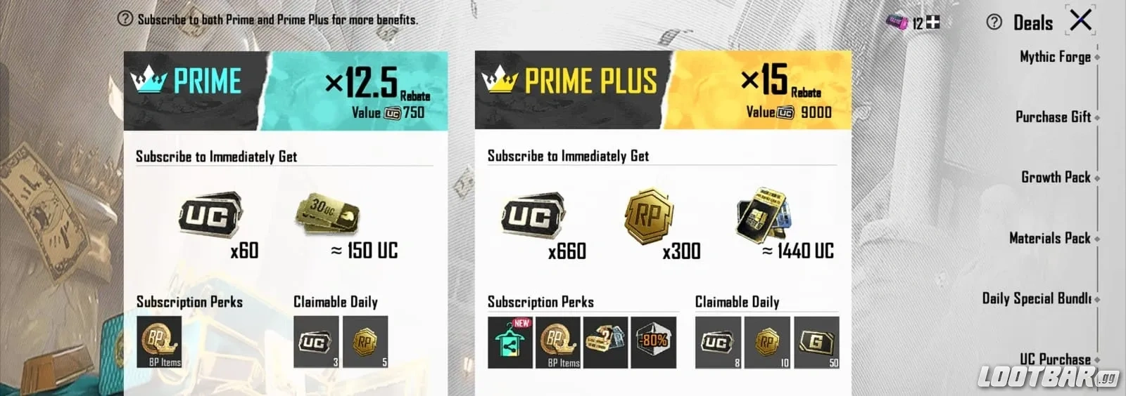 Prime subscription overview window in-game
